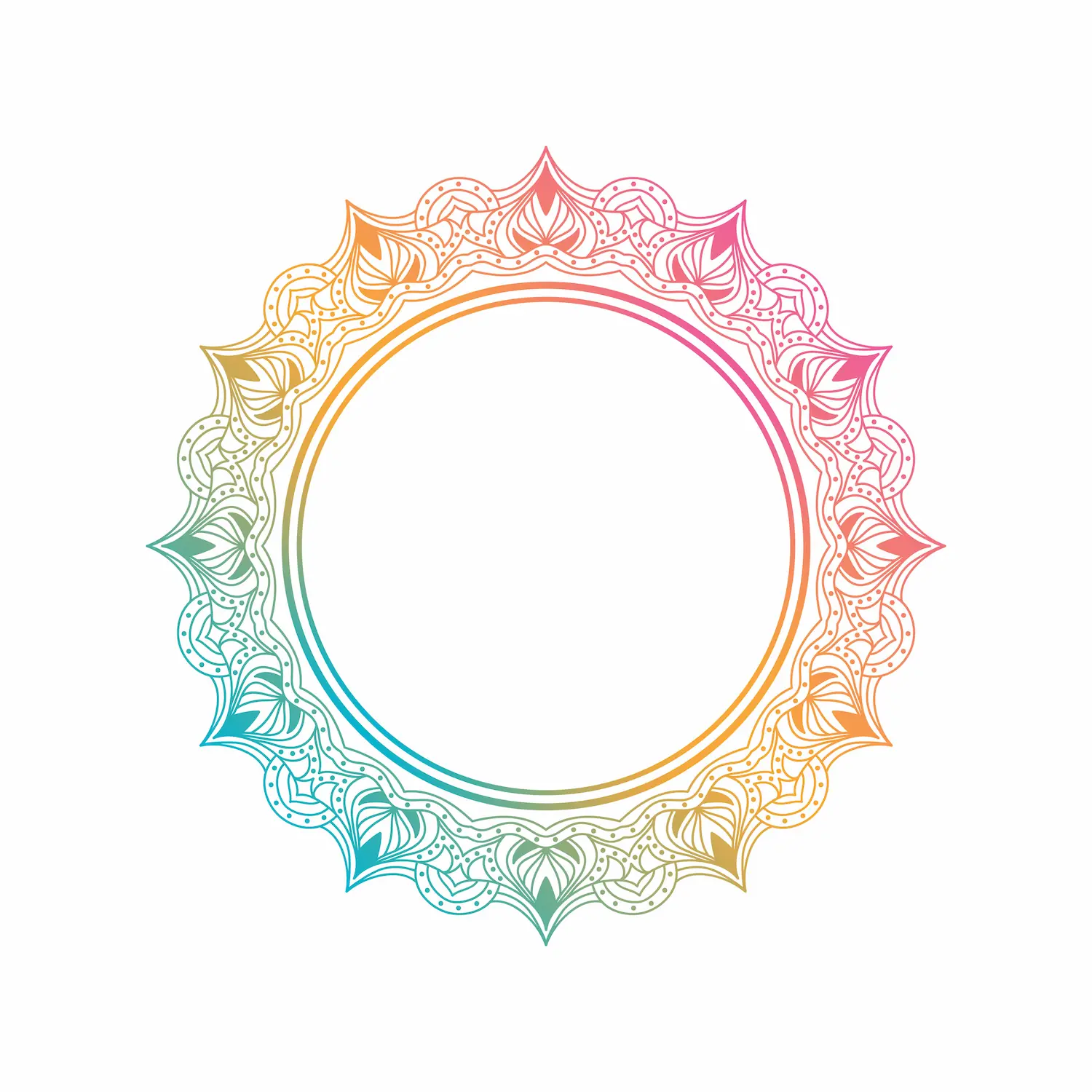 Circle mandala design element. Vector boho mandala in vibrant green, pink and orange colors . Mandala with floral patterns.